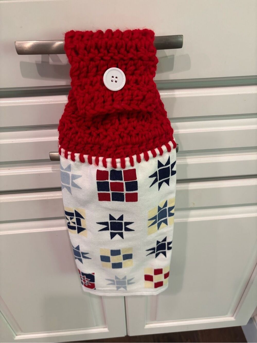 Crochet Top Kitchen Towel-Different shapes red/white/blue